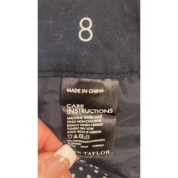 Ann Taylor “Cambridge Crop” Flat Front Ankle Blue w/White Polka Dots Size 8 - Picture 4 of 4